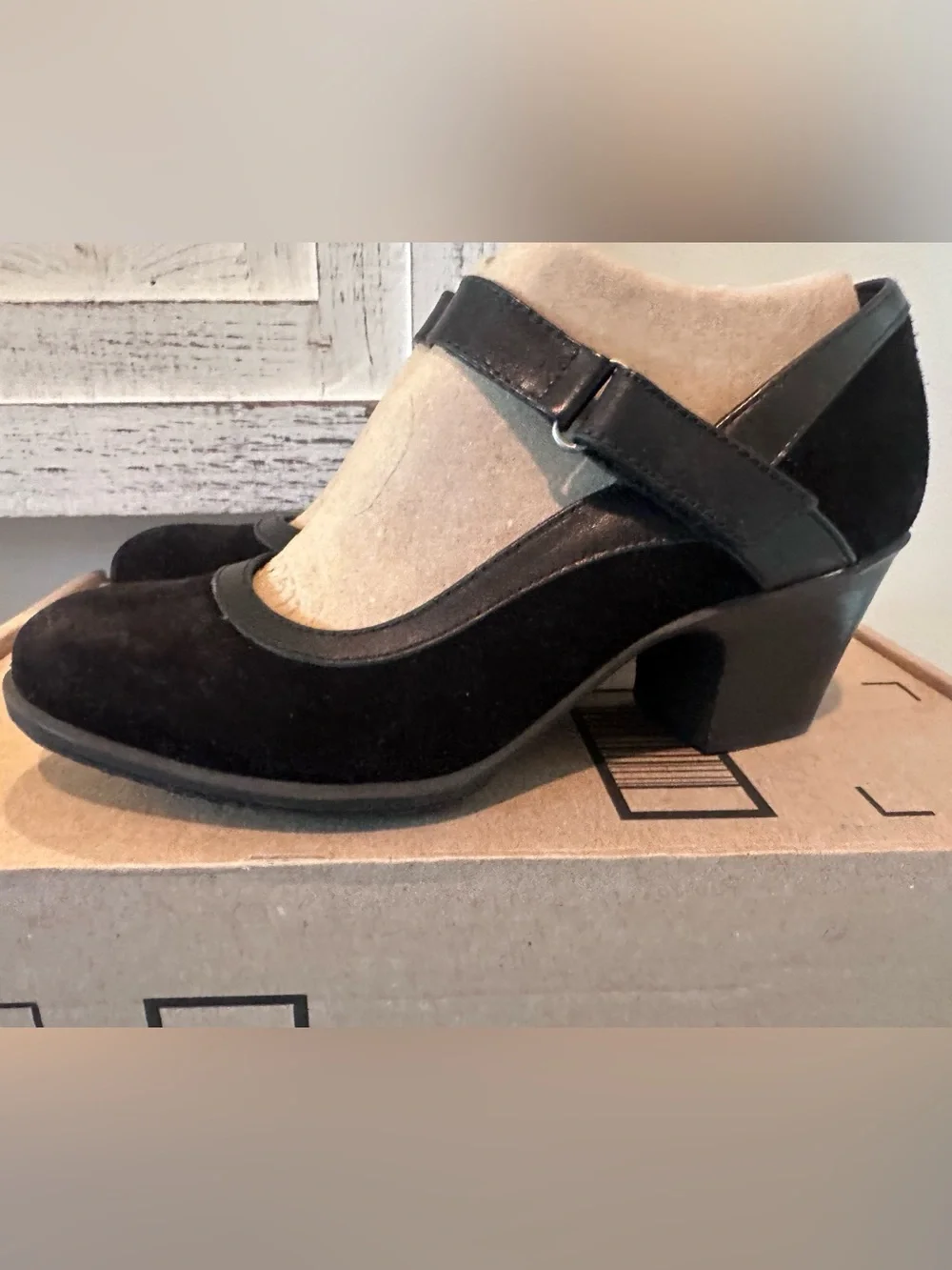 Black Mary Jane Block Heel Women's Shoes 6.5